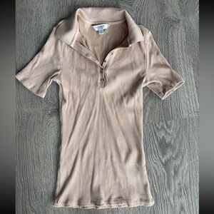 EVER NEW Beige Ribbed Buttoned Women’s Collared Shirt, Size XS